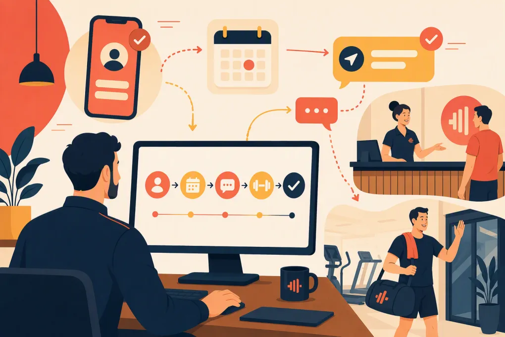 Gym operator managing an automated guest pass follow-up workflow