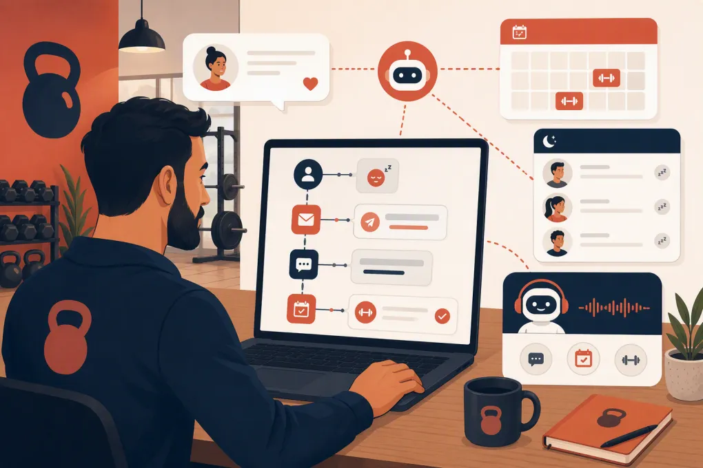 Gym owner reviewing an automated lead reactivation and booking workflow