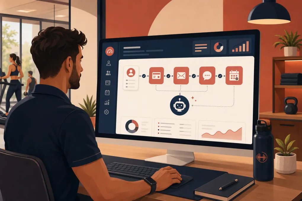 Gym operator managing automated membership billing reminders from a central dashboard