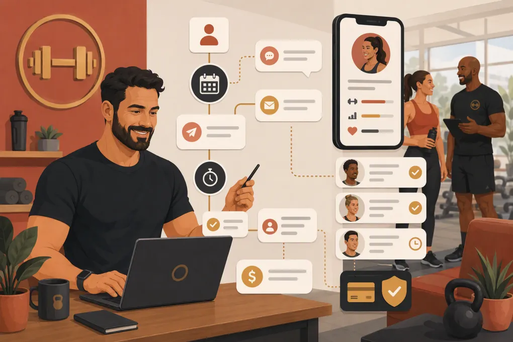 Gym operator managing an automated personal training consultation follow-up workflow