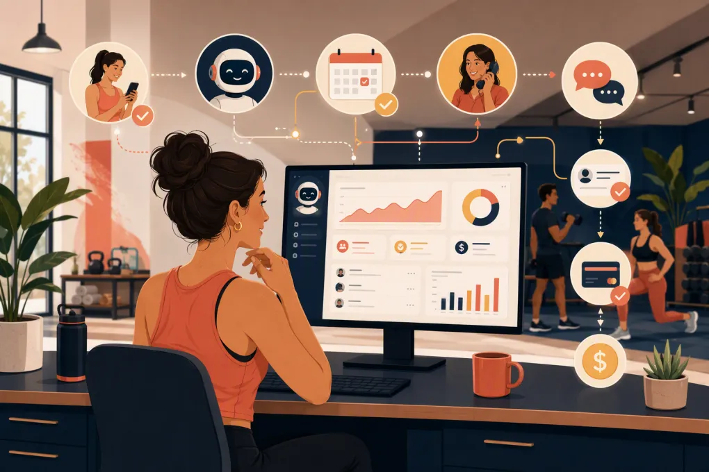 Fitness studio owner evaluating an AI receptionist for booking, calls, messages, and payments