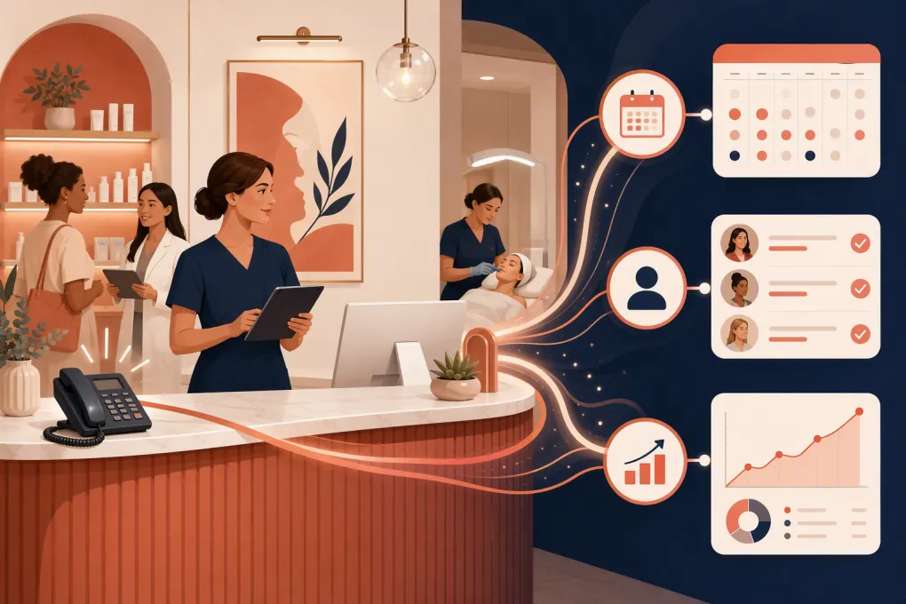 Med spa phone connected to appointment and revenue tracking workflows