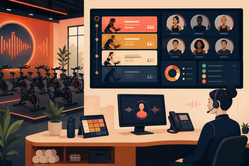 Indoor cycling studio with booking, member management, payments, and AI reception tools