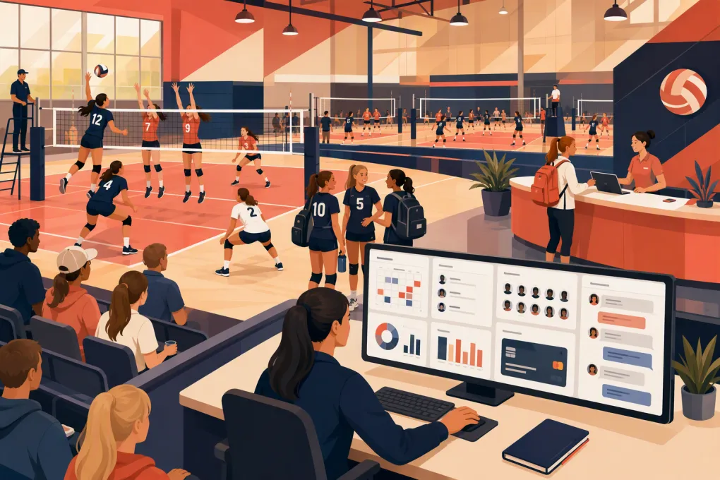 Indoor volleyball operator managing courts, teams, payments and tournament activity