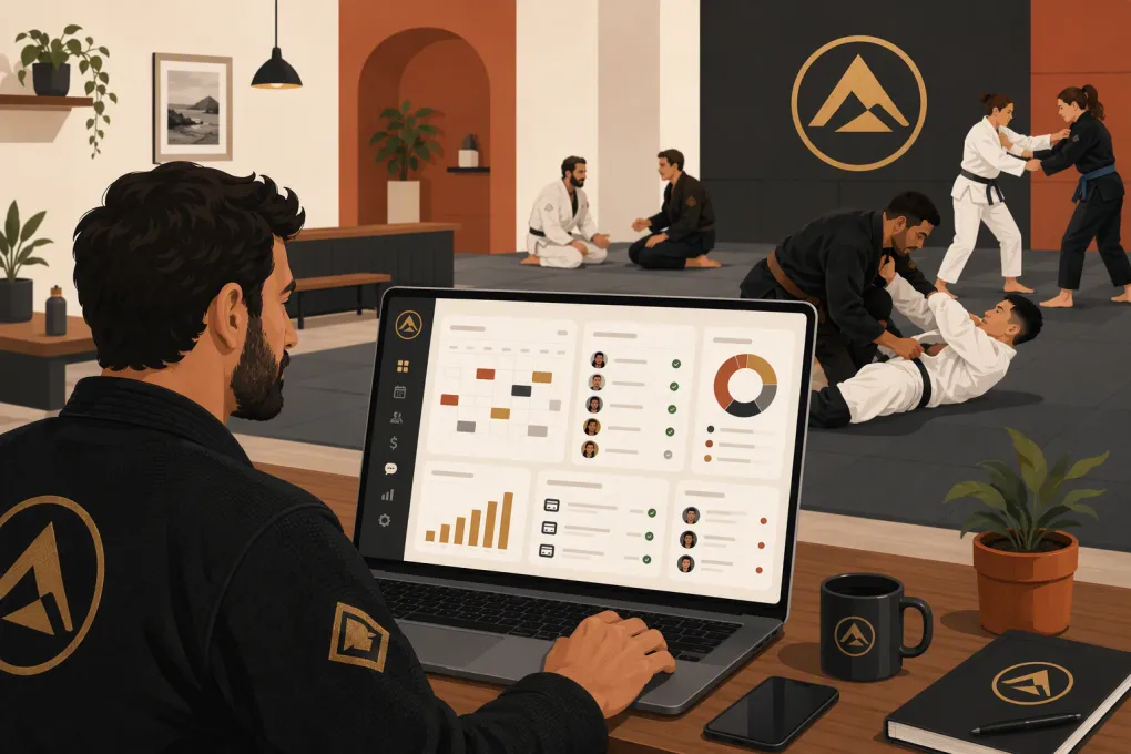 Jiu-jitsu academy owner managing bookings, attendance, leads, and billing from one dashboard