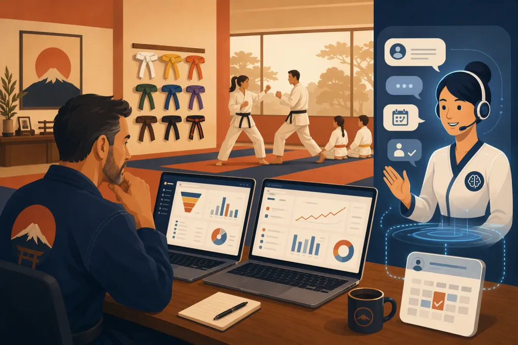 Martial arts operator comparing lead management software for trials, memberships and belt tracking