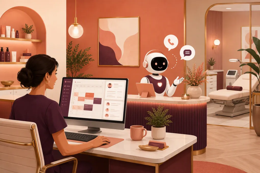 Med spa operator reviewing consultation bookings handled by an AI receptionist