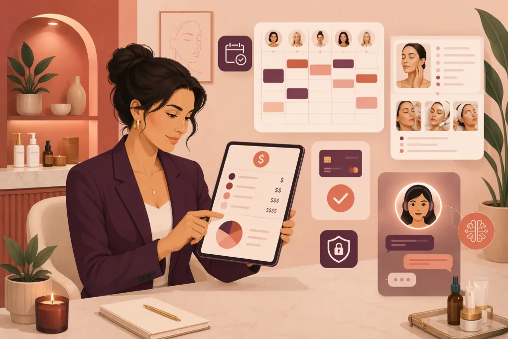 Med spa owner comparing management software prices and operating costs