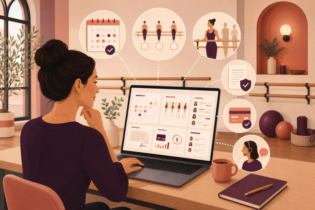 Barre studio operator comparing booking, membership, lead follow-up, and payment software