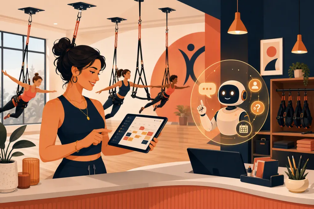 Bungee fitness studio owner managing bookings with an AI receptionist