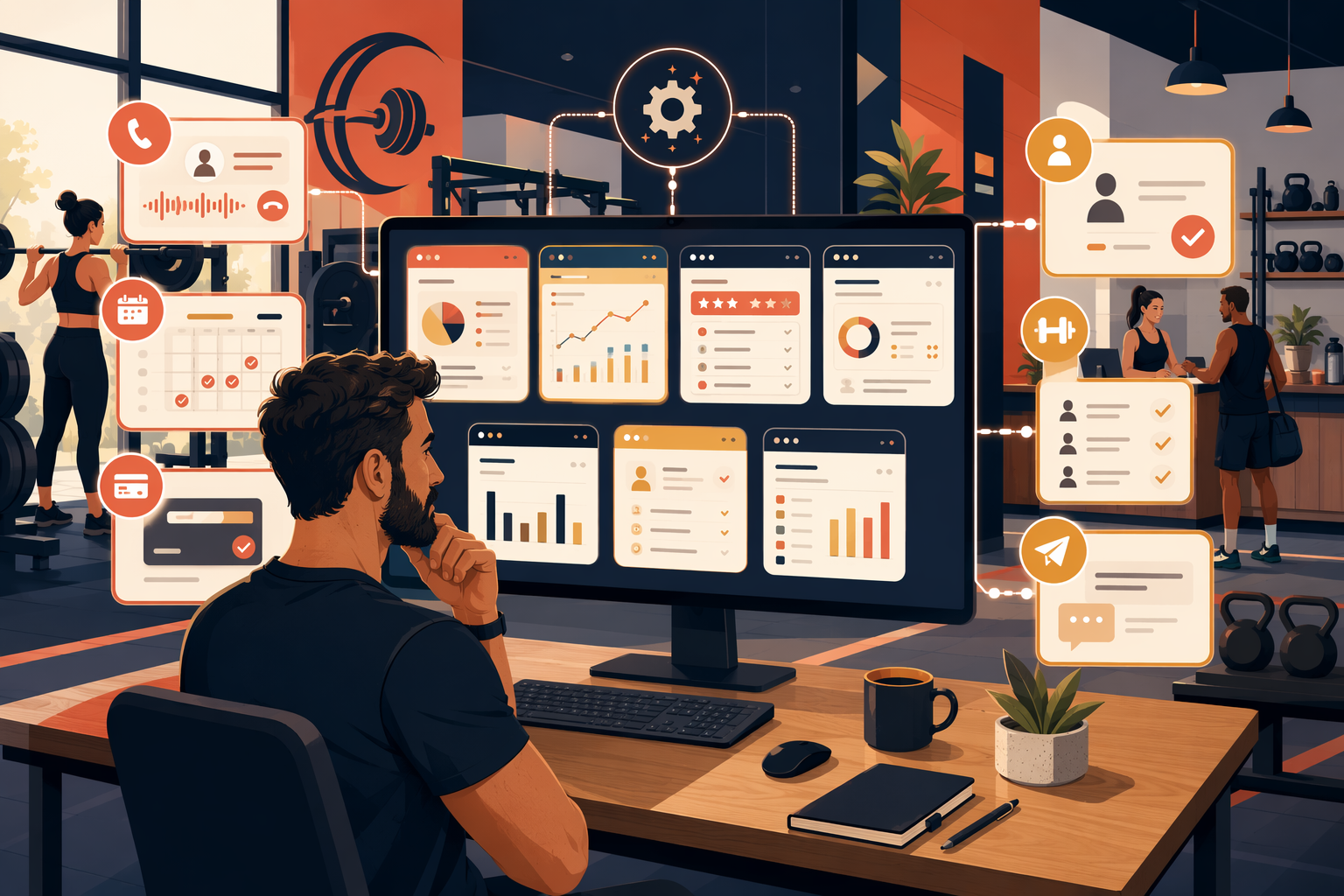 Gym owner comparing management software for bookings, billing, leads, and check-ins