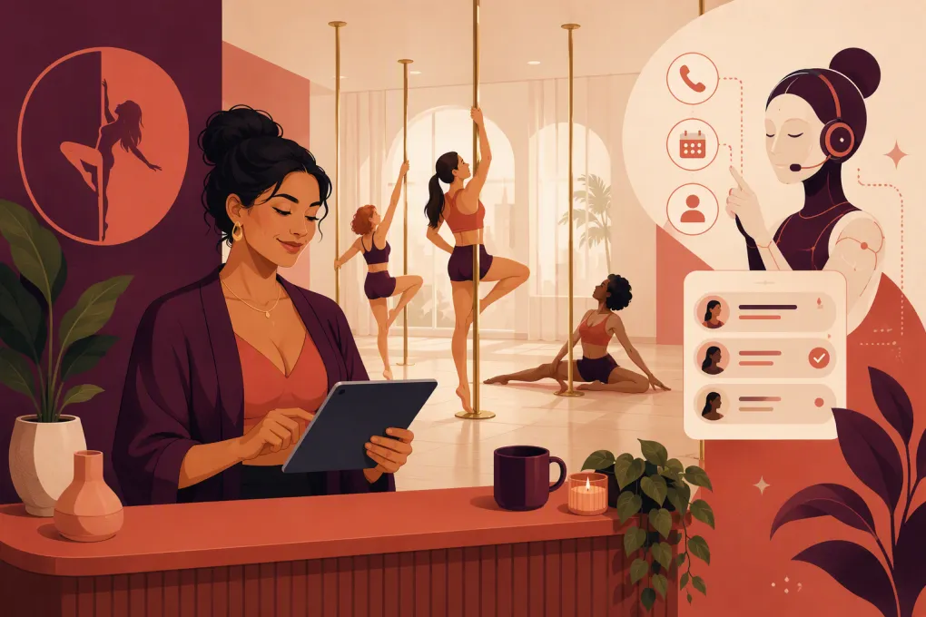 Pole dance studio owner managing bookings with an AI assistant
