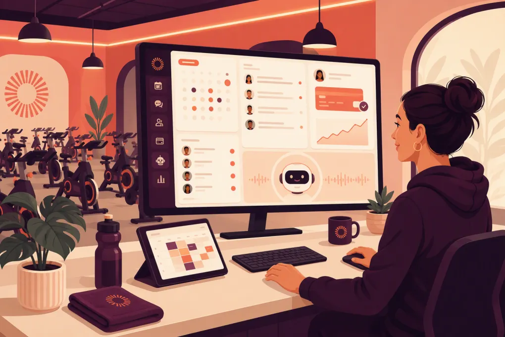Spin studio owner managing bookings, rider messages and payments with an AI receptionist