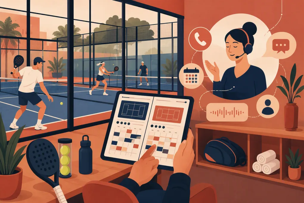 Padel club operator comparing court booking software beside active padel courts