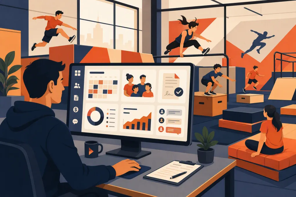 Parkour gym operator managing classes, family accounts, waivers and billing