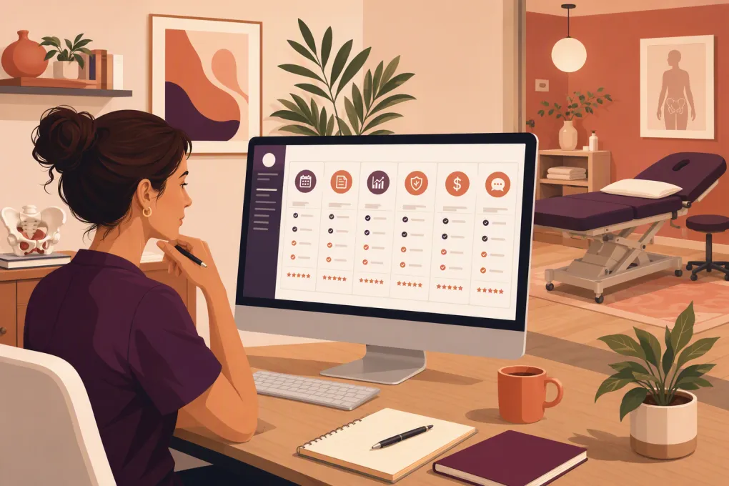 Pelvic health clinic operator comparing practice management and clinical software