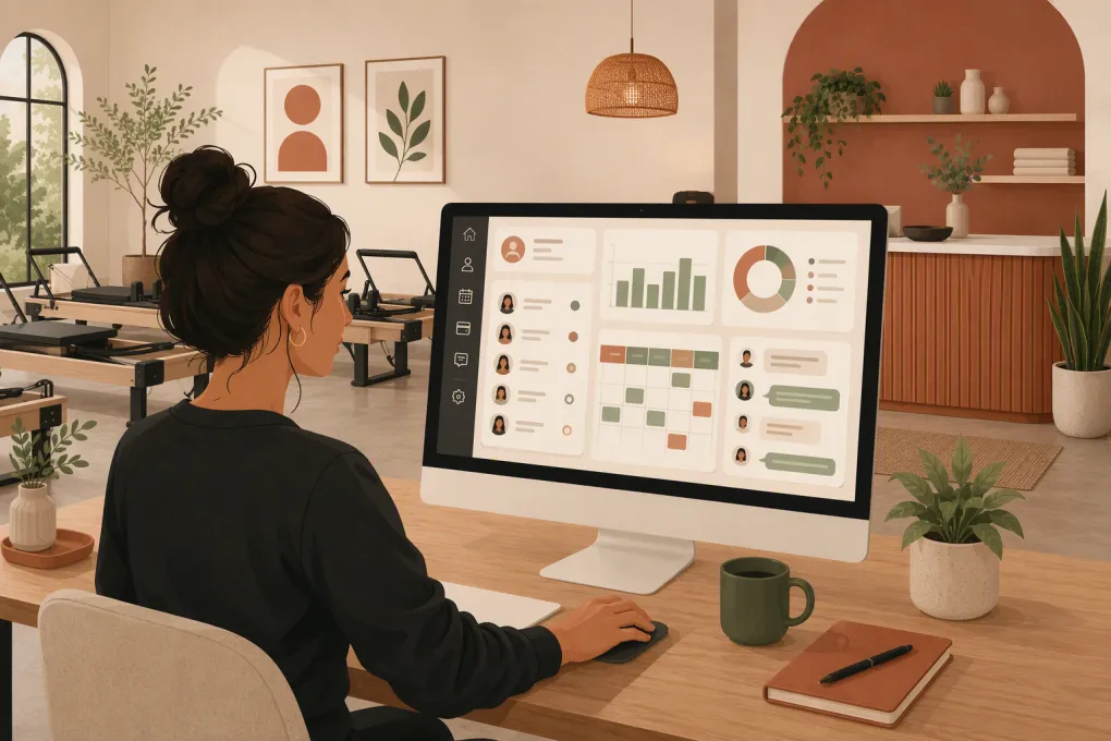 Pilates studio owner managing memberships, billing, and bookings from one dashboard