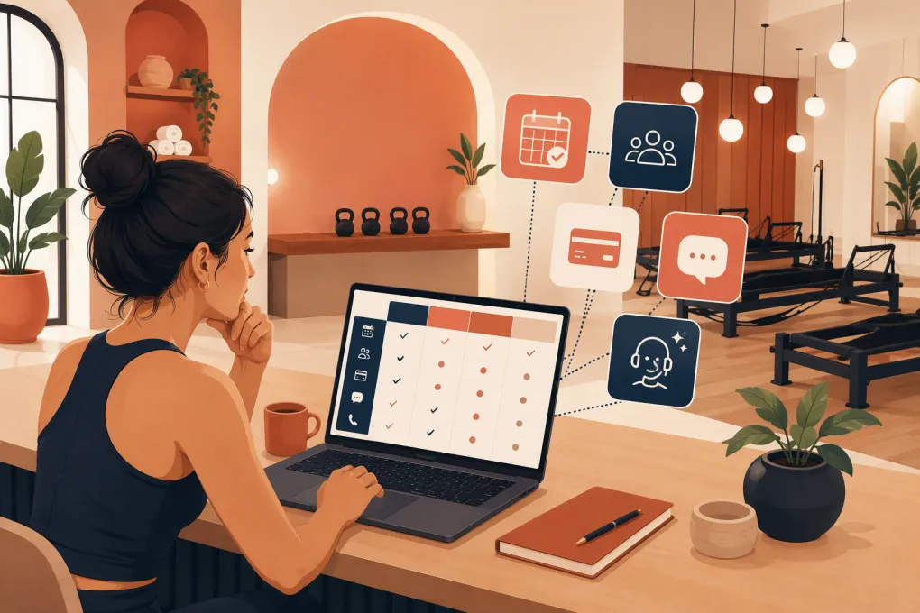 Fitness studio owner comparing booking, membership and lead management platforms