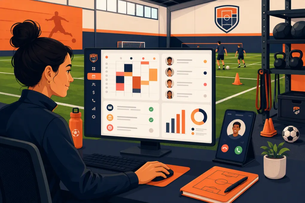 Operator managing bookings and payments for an indoor soccer training facility