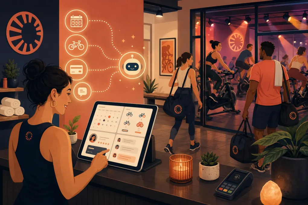 Cycling studio owner managing bookings, bikes, payments, and messages from one platform
