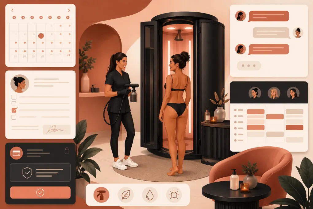 Spray tan salon software managing appointments, forms, payments and client messages