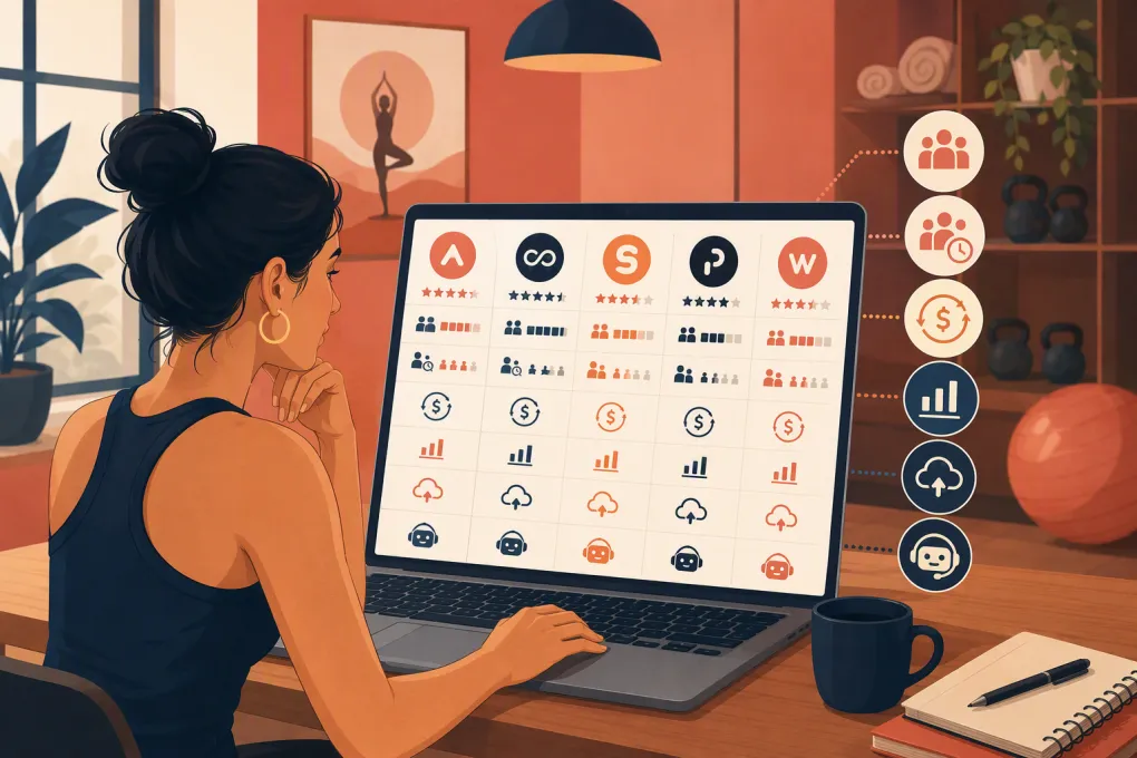 Studio operator comparing booking, membership, payment, and AI receptionist software