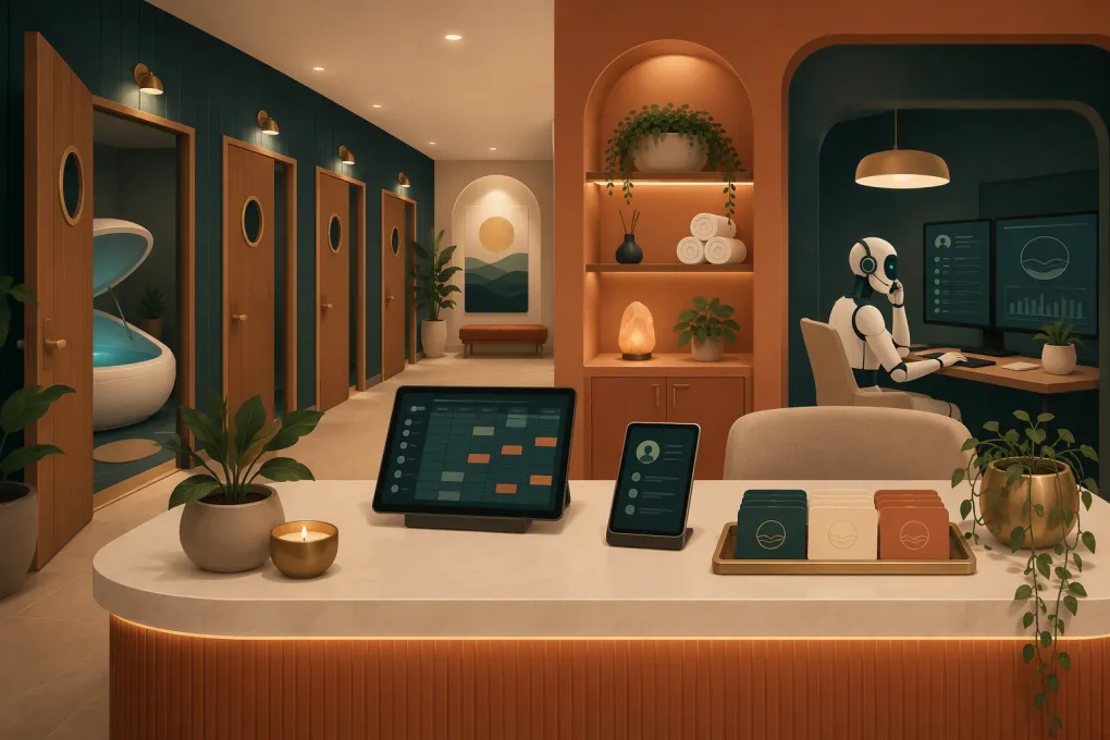 Float therapy center using booking, membership, and AI receptionist software