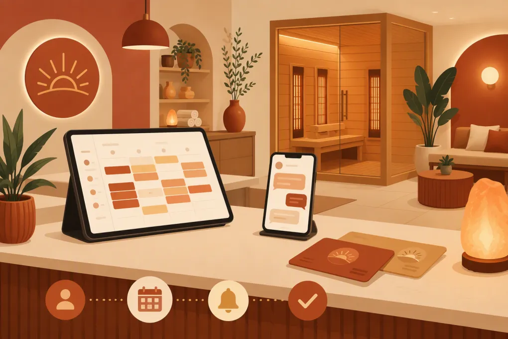 Infrared sauna studio booking, membership and AI receptionist workflow