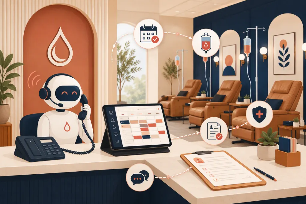 IV therapy clinic staff using scheduling and AI receptionist software