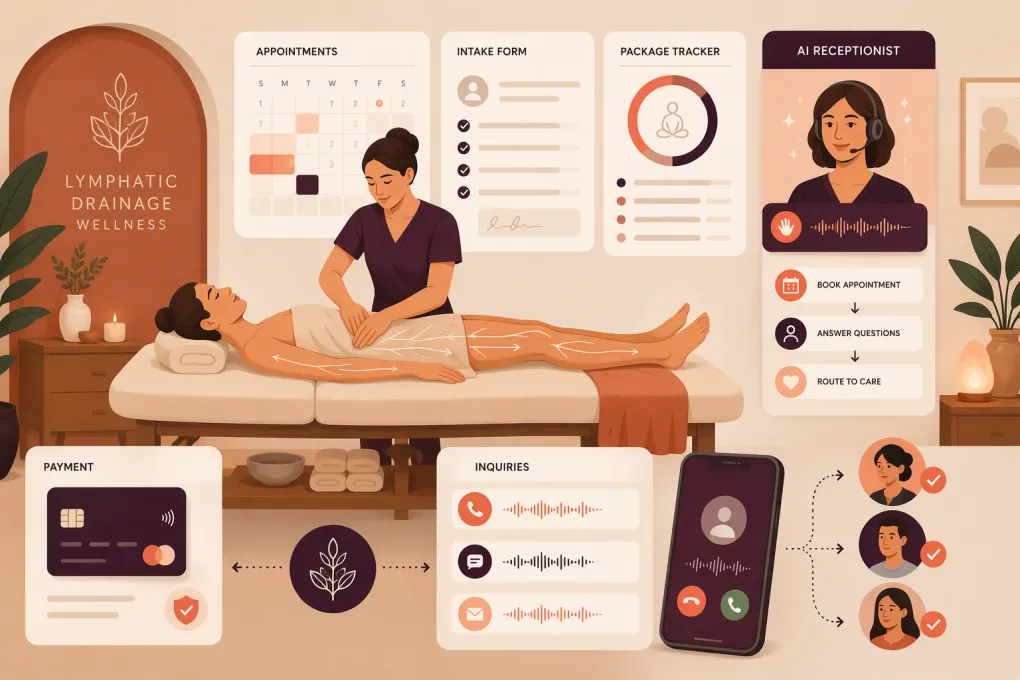 Booking, intake, packages and AI lead handling in a lymphatic drainage massage clinic