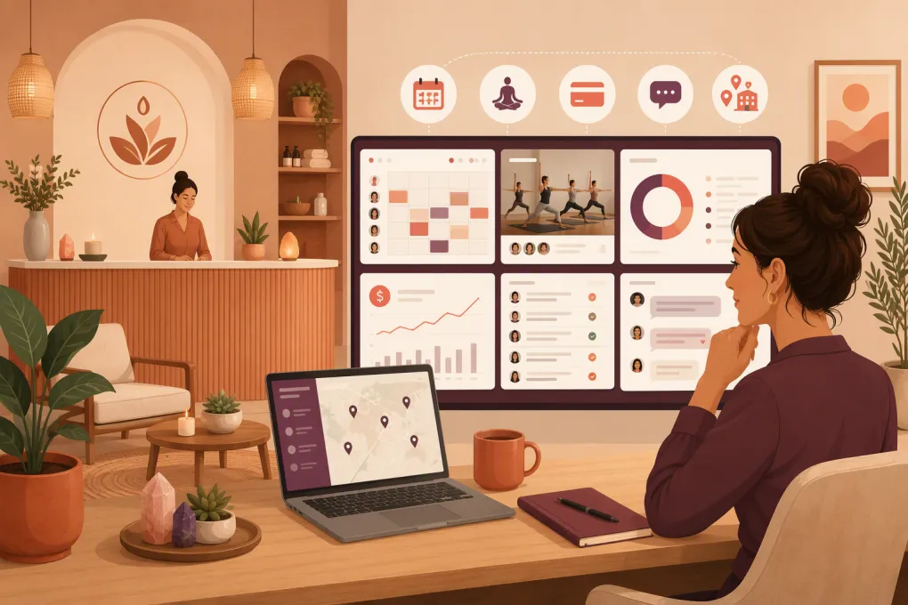Wellness center operator comparing booking, payment and client management platforms