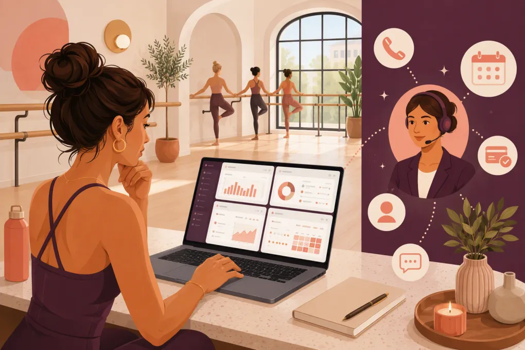 Barre studio owner comparing booking and management software platforms