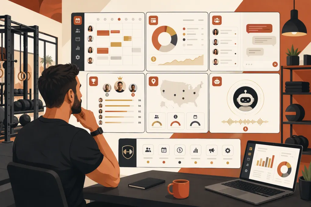 Gym owner comparing billing, booking, CRM, and workout-tracking platforms