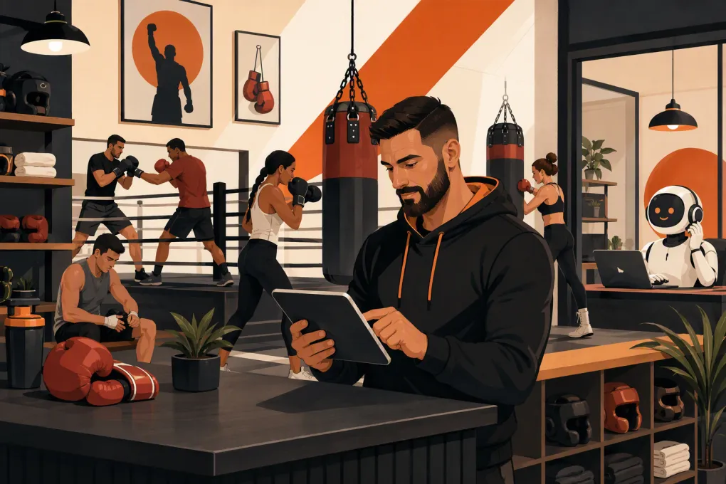 Boxing gym owner managing bookings, leads and memberships with gym software and an AI assistant